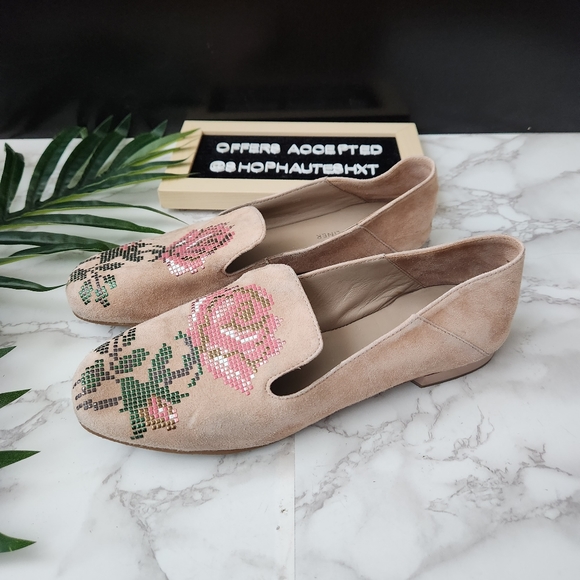 Donald J Pilner Hiro Floral Embellished Suede Slip On Flats - Picture 5 of 7